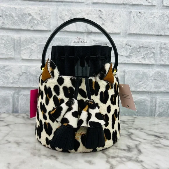 Kate Spade Buttercup Leopard Haircalf Small Bucket Bag Crossbody
