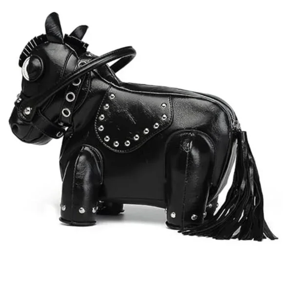 HORSE LOVER Black VEGAN leather Cruelty Free Black Novelty Bag Pony Play Purse