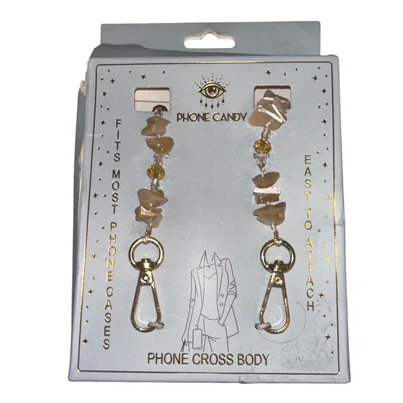 Phone Candy Crossbody Phone Strap Stone Chip Tan Gold Tone Hardware New