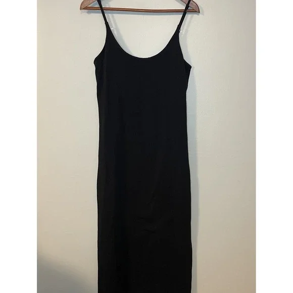 Gretchen Scott M Black Cotton Stretch Spaghetti Strap Dress Long