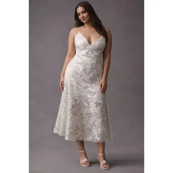 Liv Foster Reese Sleeveless V-Neck Embroidered White Maxi Dress Size 12