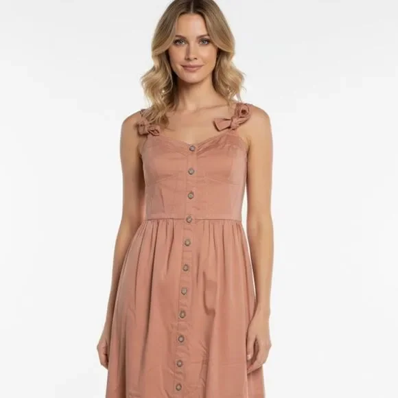 Rebecca Taylor Midi Dress in Blush Pink Smocked Back