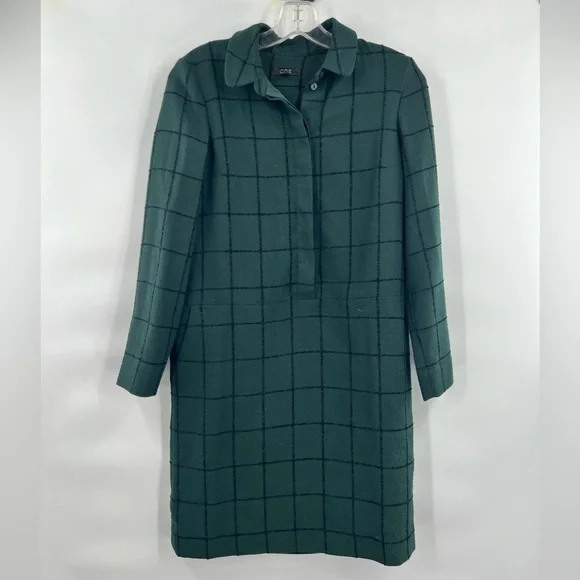 COS green black long sleeve dress button front size 4
