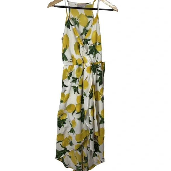 Dream of Me Lemon Print Wrap Maxi Dress White Yellow Size M