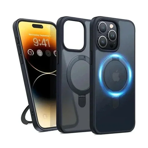 Humixx Translucent Black Case‎ For iPhone 15 Pro Max 6.7” Kickstand Mag-Guard