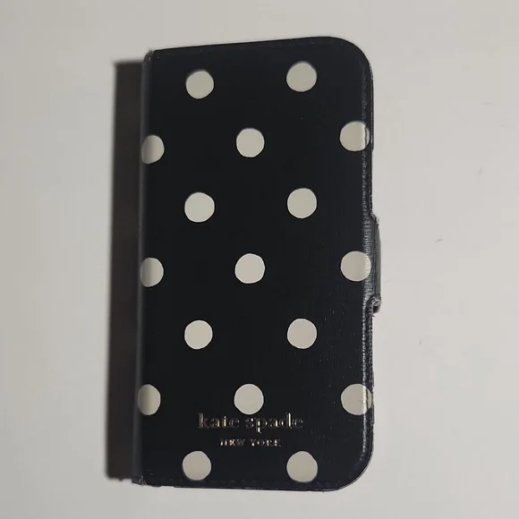 Women's Kate Spade IPhone 12 Max Pro Black White Polka Dot Wallet/Card Case