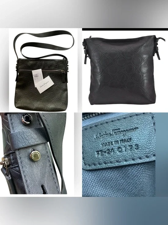 Salvatore Ferragamo‎ NEW Gancini UNISEX Black Leather Shoulder Cross Bag