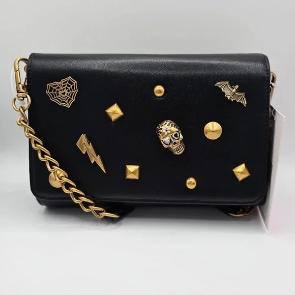 Betsey Johnson Spooky Charms Crossbody Bag Black Rocker Chic NWT