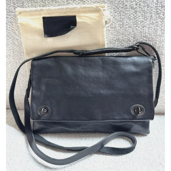 Delle Cose Poste Italia Black Leather Crossbody Italian Made Purse Dust Cover