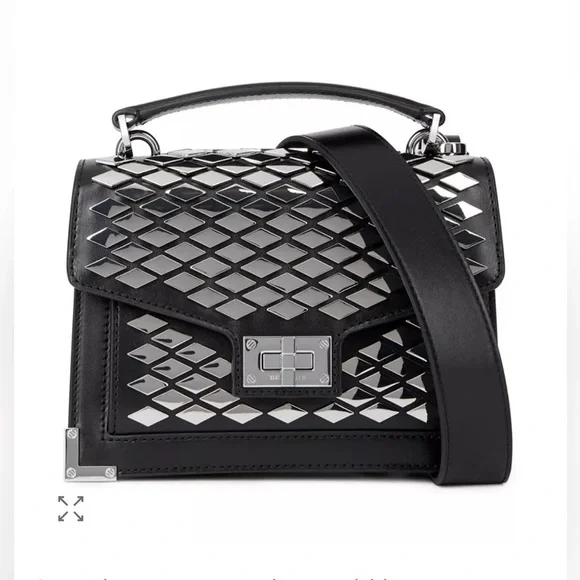 The Kooples Emily Studded Leather Satchel Bag Black NWT Crossbody