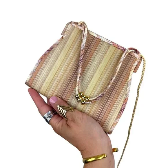 Y2K ESTEE LAUDER shimmering pink gold pinstripe satin mini box purse