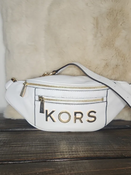 Michael Kors White Leather KORS Crossbody Belt Bag with Gold Hardware
