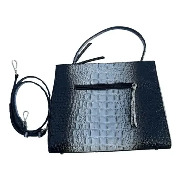 Black White and Gray Faux Crocodile Crossbody Bag Purse
