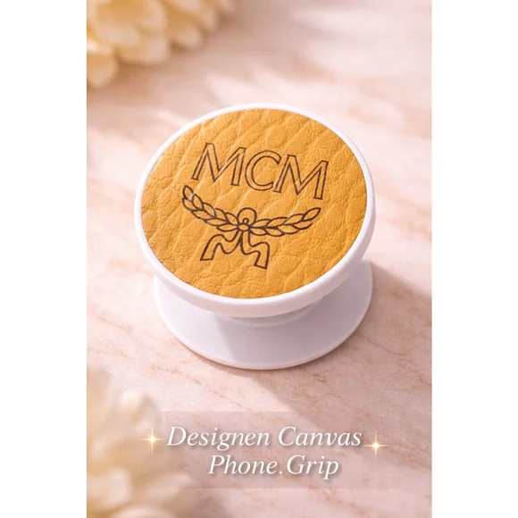 Handmade Canvas Phone Grip | Tan Monogram Style Pop Socket
