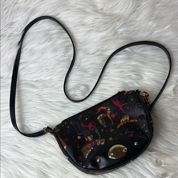 VTG Piero Guidi Black Crossbody Bag with Multicolor Print and Gold Hardware