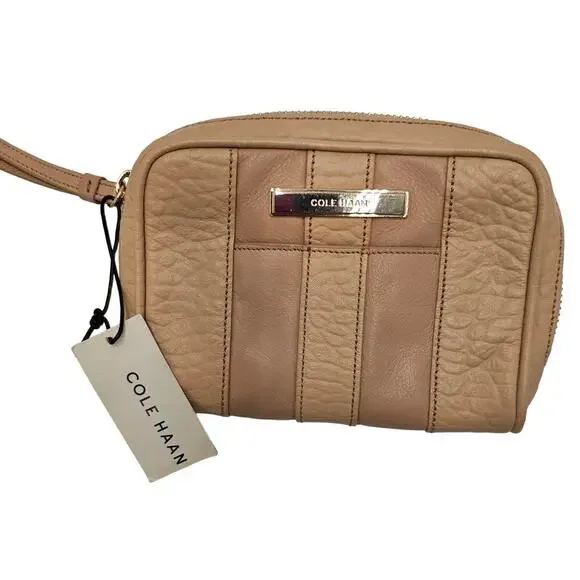 Cole Haan Wristlet Bag Zip Around Purse Leather Neutral Classic Timeless Capsule