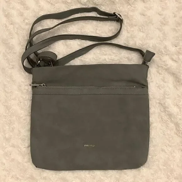 Prato EUC gray crossbody bag with silver hardware