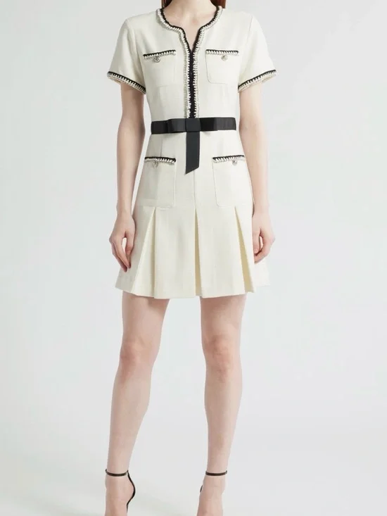 Tahari ASL Contrast Trim Short Sleeve Dress