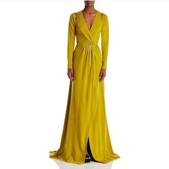 NWT YAURA Layo Cut Out Faux Wrap Gown Olive Size 10