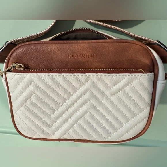 Crossbody Quilted Cream and Brown Bag Adjustable‎ Strap