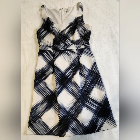 Banana Republic Fit And Flare Midi Dress, Navy Blue and White, EUC, Size‎ 4