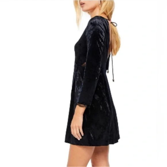 Free People Black Velvet Open Back Mini Dress NWT Small Party Holiday