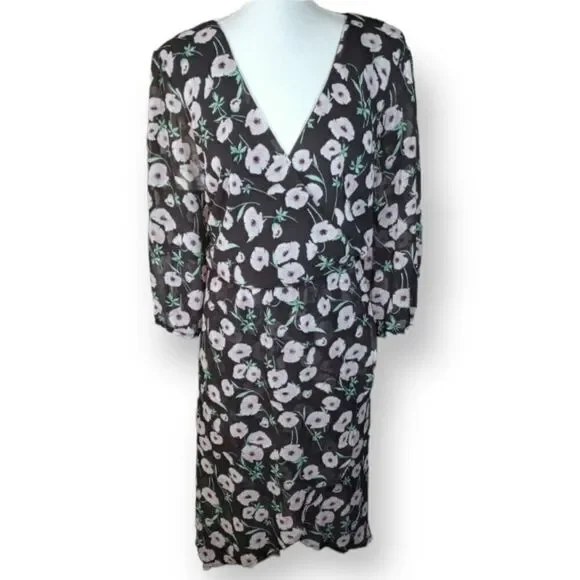 BLACK & PINK FLORAL V-NECK DRESS SZ.XXXL EUC.