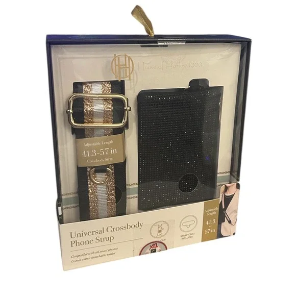 House of Harlow 1960 Black Rhinestone Universal Crossbody Phone Strap Wallet Set