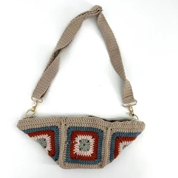 Handmade Granny Square Crochet Fanny Pack Cross Body Lined Purse