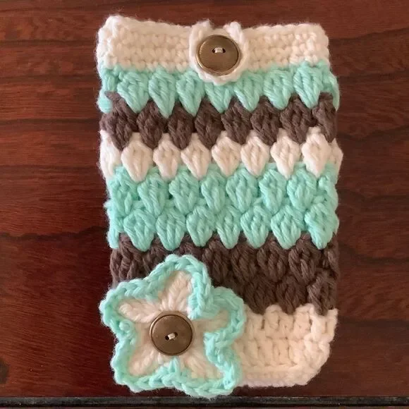 CROCHET HAND MADE IPHONE FLORAL CASE 100% COTTON