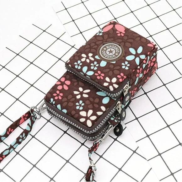 Flower Pattern Phone Wallet In Brown