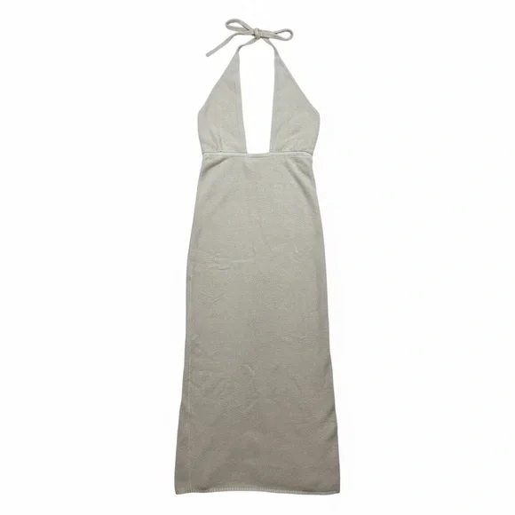 Pampelone Faiza Halter Midi Dress Beige Linen Blend NWT Size Small