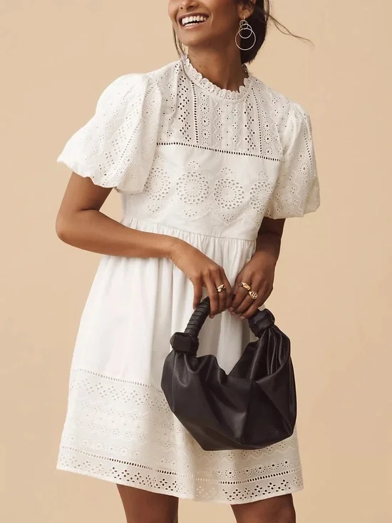 NWT Anthropologie Forever That Girl Puff-Sleeve Lace Mini Dress White L Large