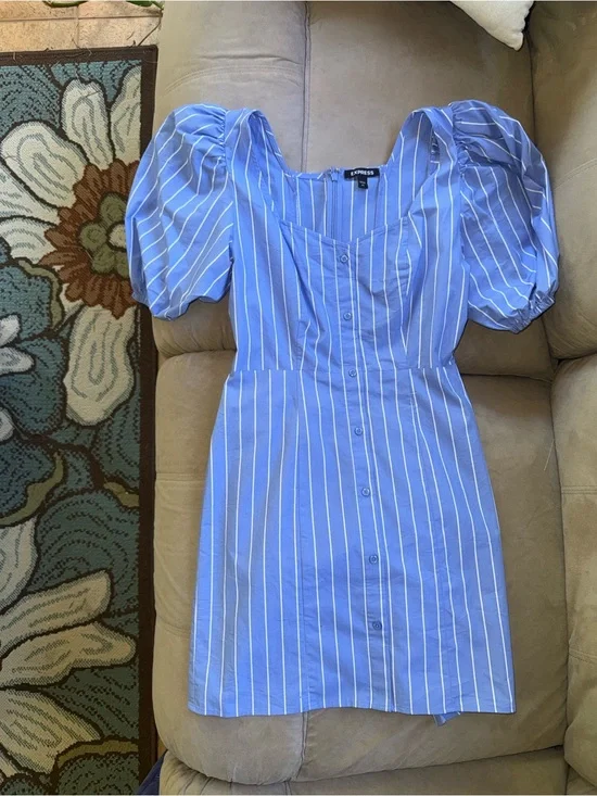 Express Striped Puff Sleeve Mini Dress