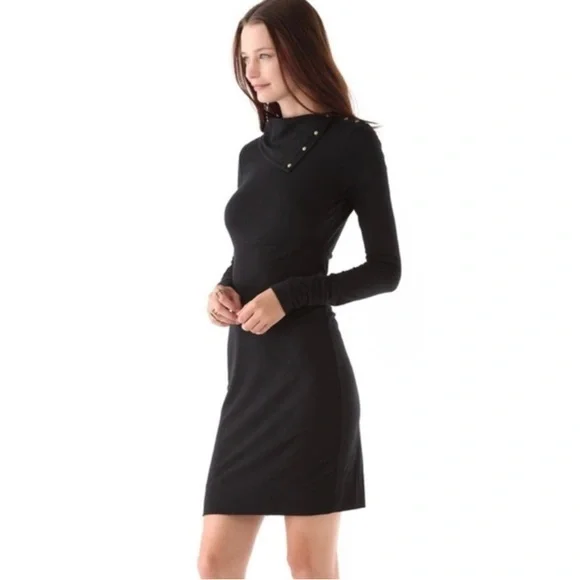 Diane Von Furstenberg‎ black jersey long sleeves turtleneck dress Size L