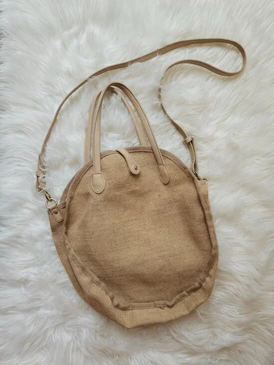 Who What Wear 100%‎ Jute Woven Tan Round Crossbody Purse Bag Resortwear Beach