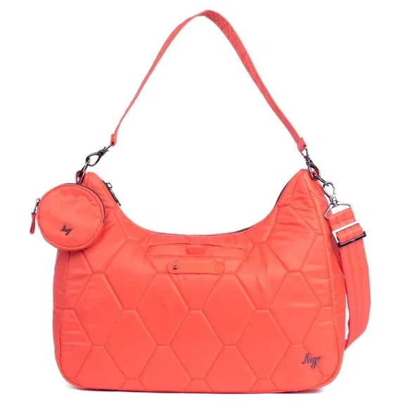 Lug Winger Papaya Orange Quilted Hobo Shoulder Bag Crossbody with Coin Pouch NWT