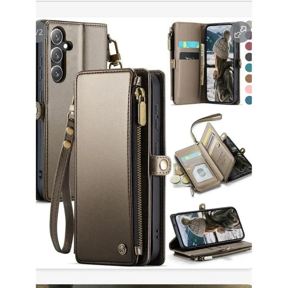 Defencase Galaxy S25 Case Wallet‎ Card Holder Titanium Leather Wristlet Zipper