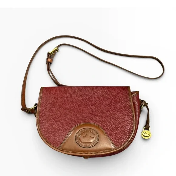 Dooney & Bourke Vintage All Weather Leather Crossbody Saddle Bag Burgundy Purse
