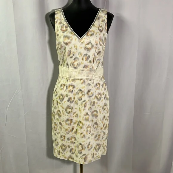NWT Ann Taylor Ivory Colorful Printed Linen Blend Sleeveless Sheath Dress