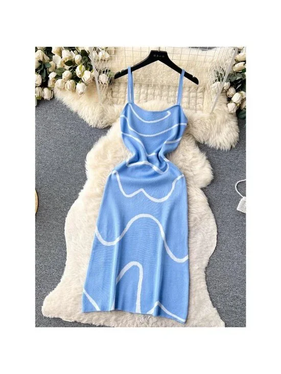 Wave Pattern Knit Midi Dress