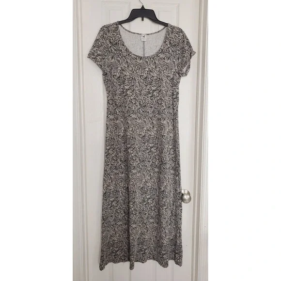 Peruvian Connection Maxi Dress Blue Gray Paisley Cotton Lycra Stretch Boho M