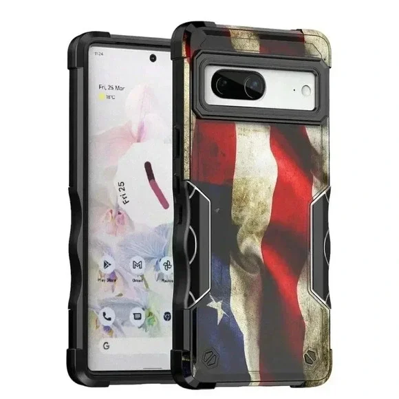 American Flag Case Compatible with Google Pixel 7a Hybrid‎ Shockproof Bumper