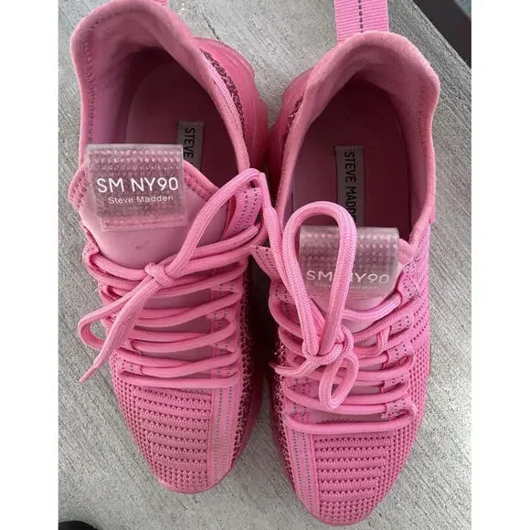 Steve Madden Maxima Pink Rhinestone Sneakers Women’s 7M SM NY90‎ Chunky Sole...