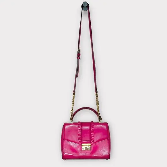 MICHAEL KORS Sloan Ultra Pink Ruffled Leather Medium Satchel Handbag Purse