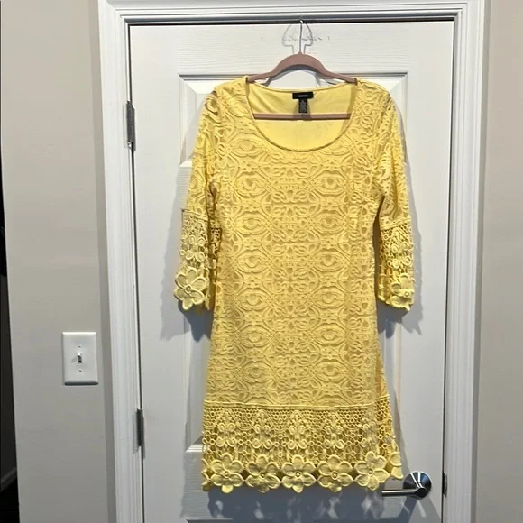 Alfani Yellow Sheath‎ Dress with 3/4 Sleeves for Wedding Guest