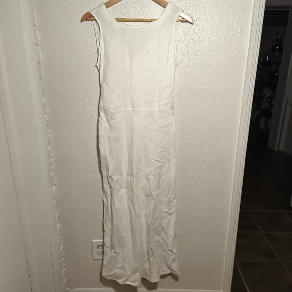 Vintage Barbara Lesser 100% Linen Midi Maxi Slip A-Line Dress sz S USA Ivory