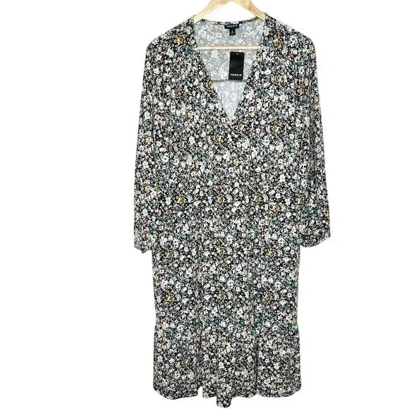 Torrid Floral Print Tiered Faux Wrap Dress Burgundy Womens 2X Wedding Guest