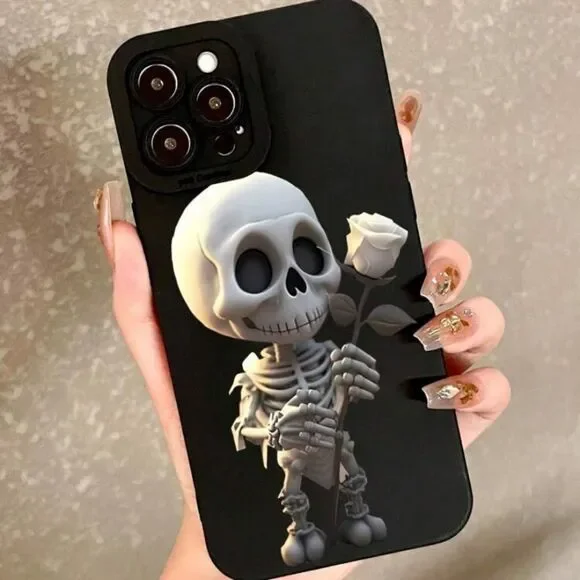 3for$20 NEW Black Alien & White Rose Pattern Shockproof Case iphone 15 pro max