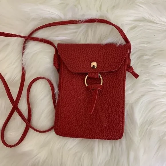 Vegan Leather Two Pocket Cellphone Carrier, Red